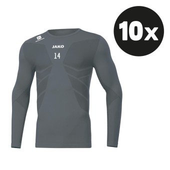 JAKO Longsleeve Comfort 2.0 Longsleeve Underwear (10 Stück) Teampaket mit Textildruck steingrau | Freie Größenwahl (3XS - XXL)