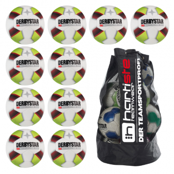 Derbystar 10x X-treme Pro S-Light 10er Ballpaket + Ballsack weiß-gelb-rot | 5
